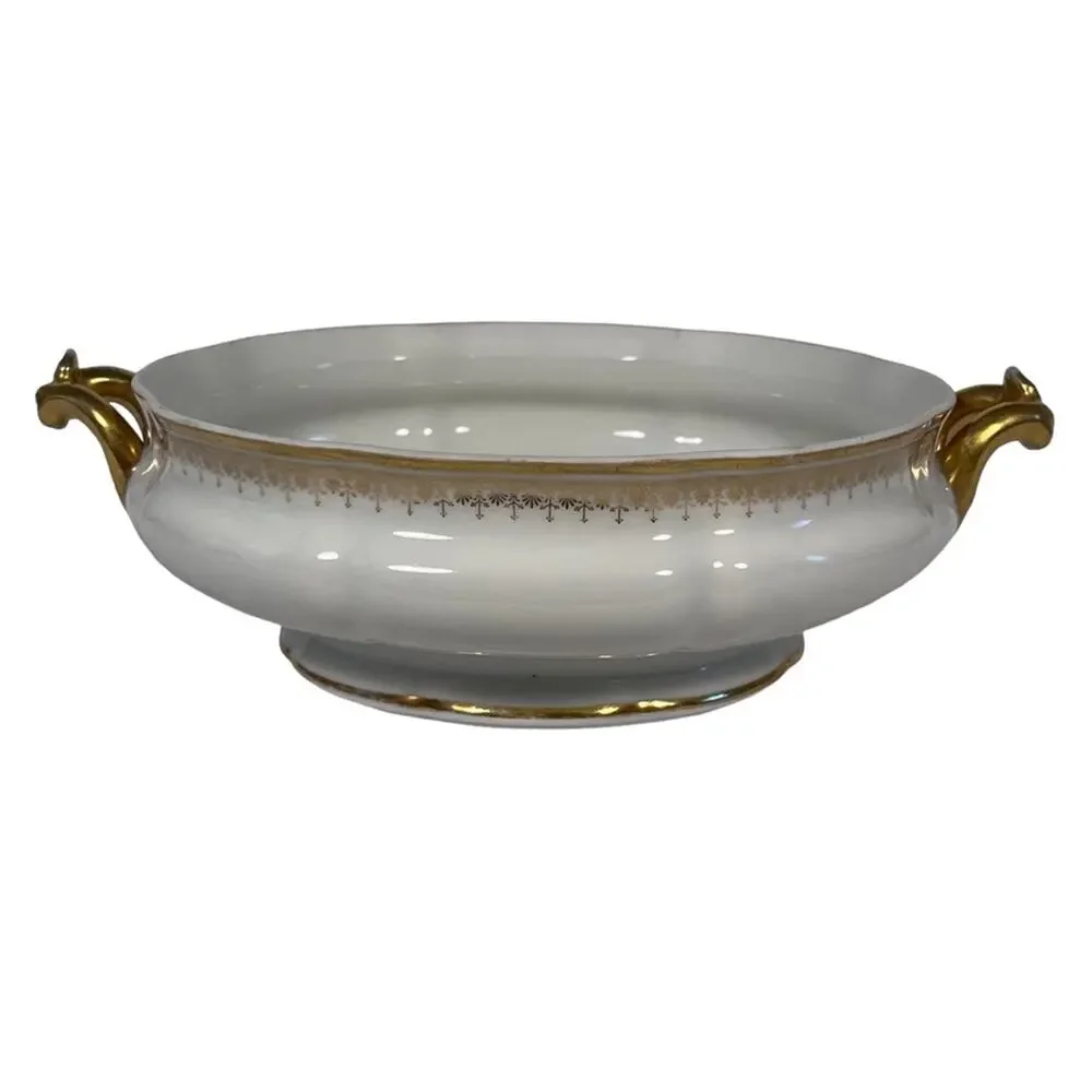 D & C Limoges France Antique Gold Leaf White Oval Ceramic Covered Dish NO LID